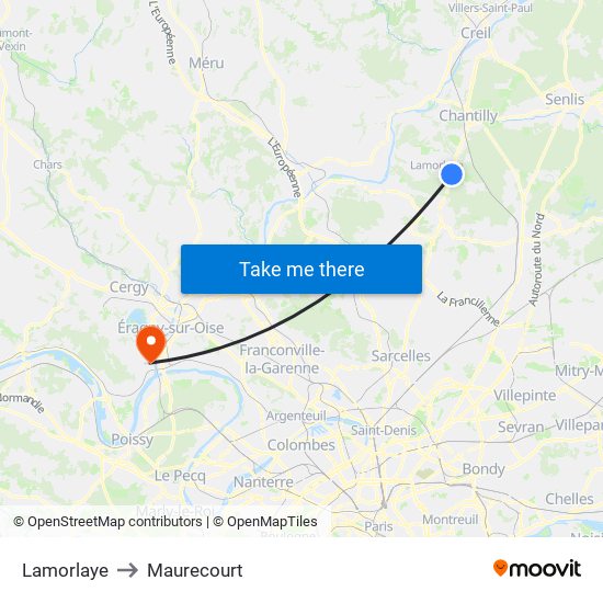 Lamorlaye to Maurecourt map