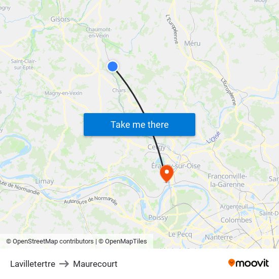 Lavilletertre to Maurecourt map