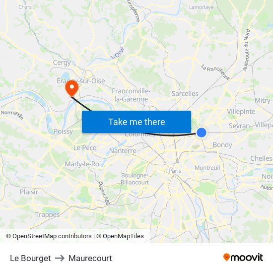 Le Bourget to Maurecourt map