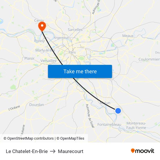 Le Chatelet-En-Brie to Maurecourt map