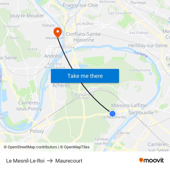 Le Mesnil-Le-Roi to Maurecourt map