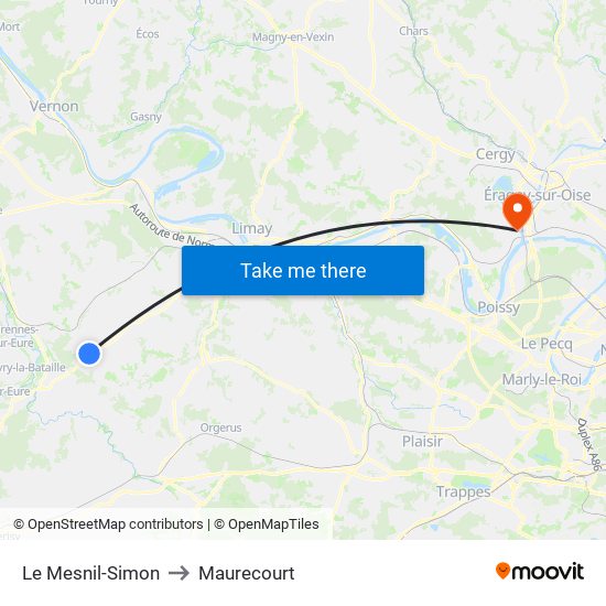 Le Mesnil-Simon to Maurecourt map