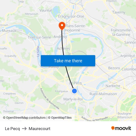 Le Pecq to Maurecourt map