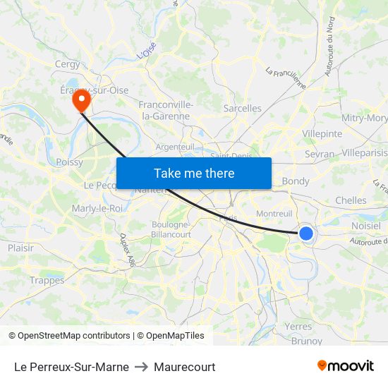 Le Perreux-Sur-Marne to Maurecourt map