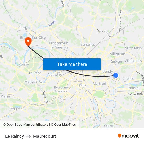 Le Raincy to Maurecourt map