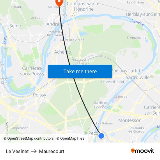 Le Vesinet to Maurecourt map