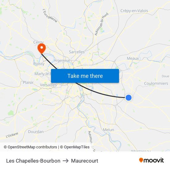 Les Chapelles-Bourbon to Maurecourt map