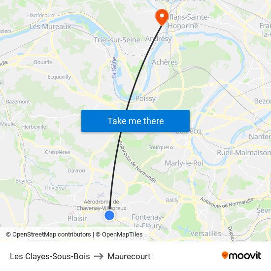 Les Clayes-Sous-Bois to Maurecourt map