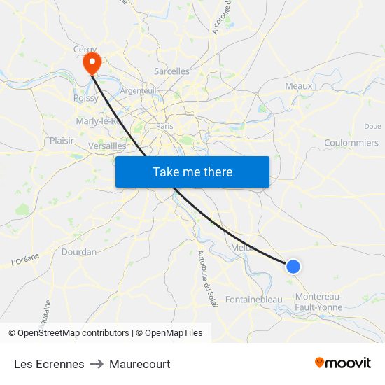 Les Ecrennes to Maurecourt map