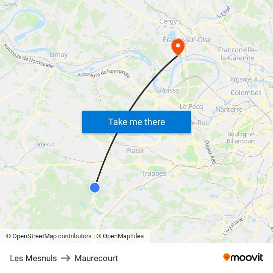 Les Mesnuls to Maurecourt map