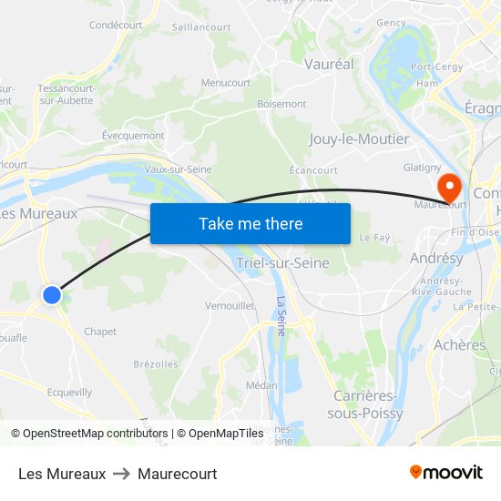 Les Mureaux to Maurecourt map
