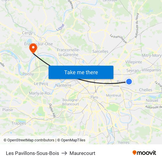 Les Pavillons-Sous-Bois to Maurecourt map