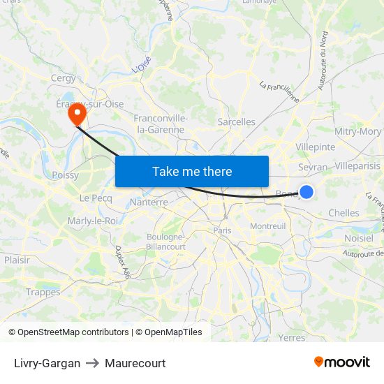 Livry-Gargan to Maurecourt map