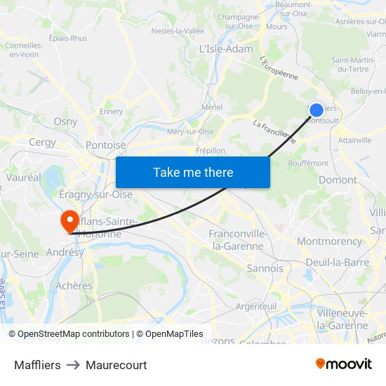 Maffliers to Maurecourt map