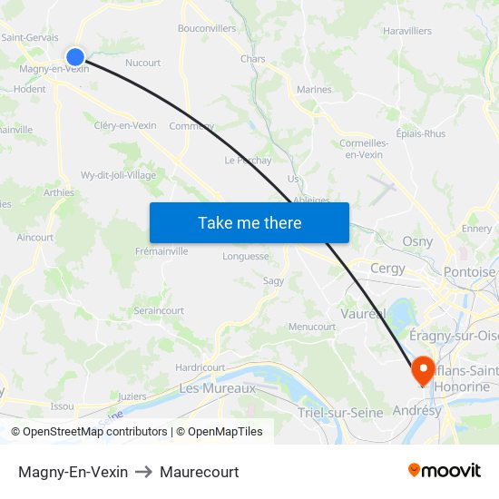Magny-En-Vexin to Maurecourt map