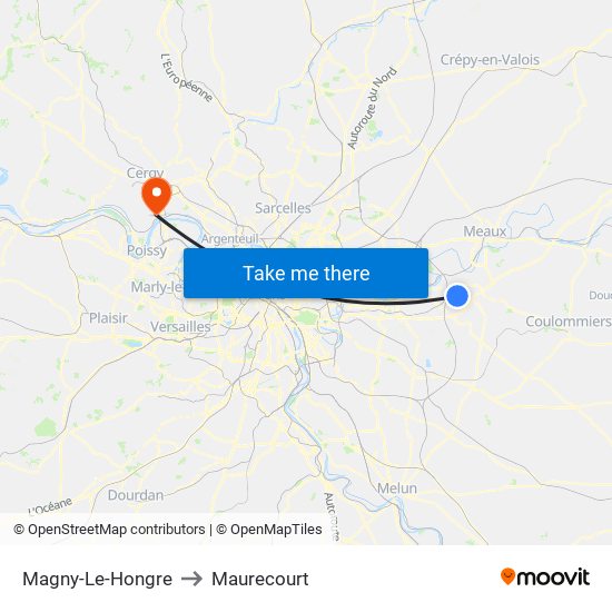 Magny-Le-Hongre to Maurecourt map