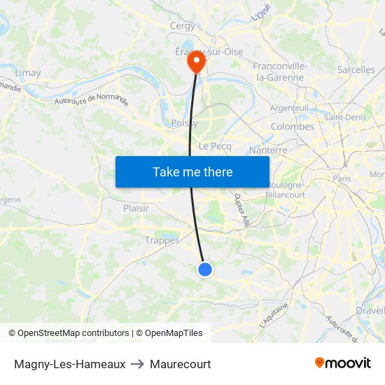 Magny-Les-Hameaux to Maurecourt map