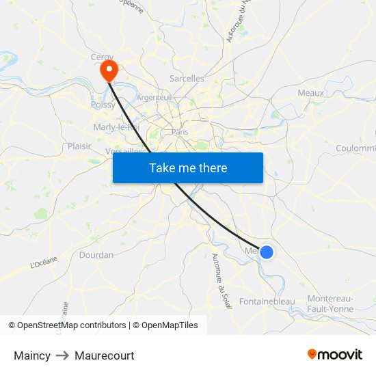 Maincy to Maurecourt map