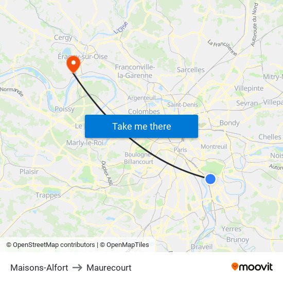 Maisons-Alfort to Maurecourt map