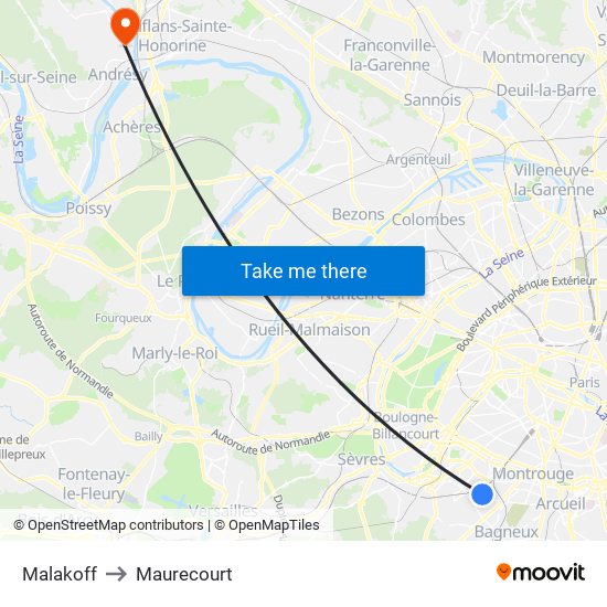 Malakoff to Maurecourt map