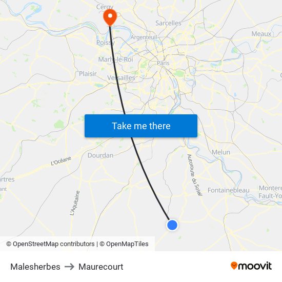 Malesherbes to Maurecourt map