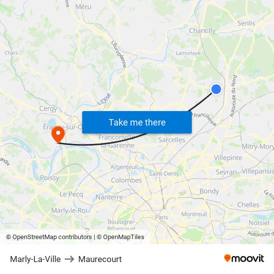 Marly-La-Ville to Maurecourt map
