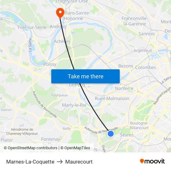 Marnes-La-Coquette to Maurecourt map