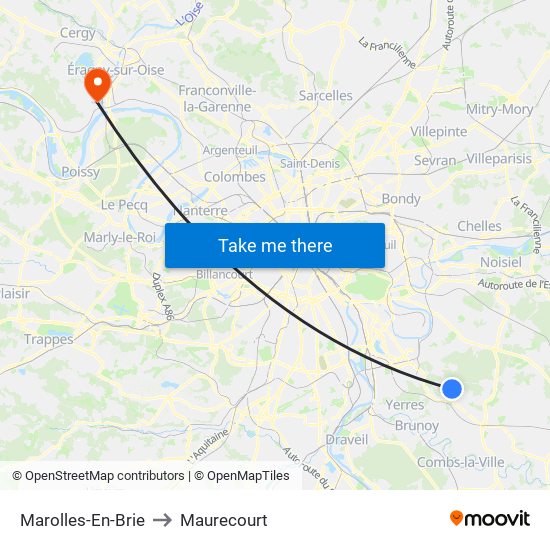 Marolles-En-Brie to Maurecourt map