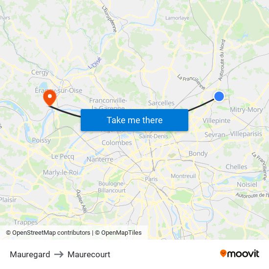 Mauregard to Maurecourt map