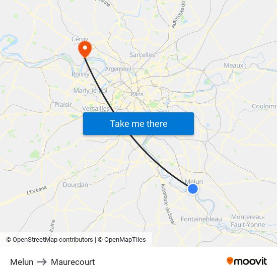 Melun to Maurecourt map