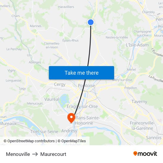 Menouville to Maurecourt map