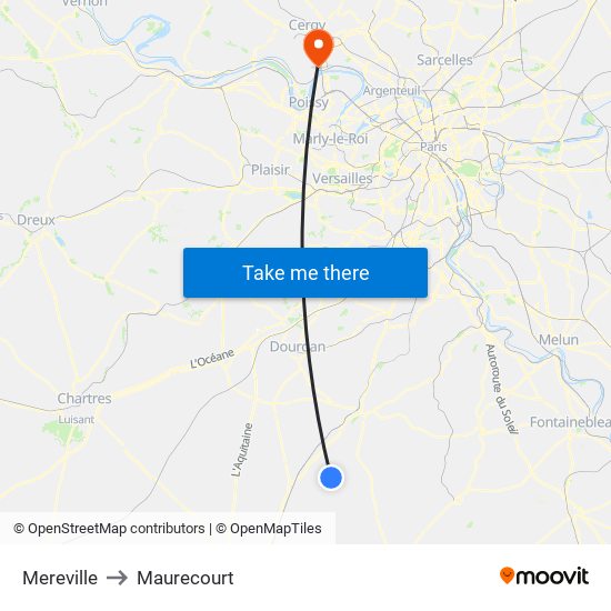 Mereville to Maurecourt map