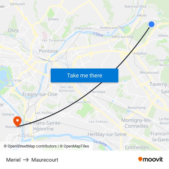 Meriel to Maurecourt map