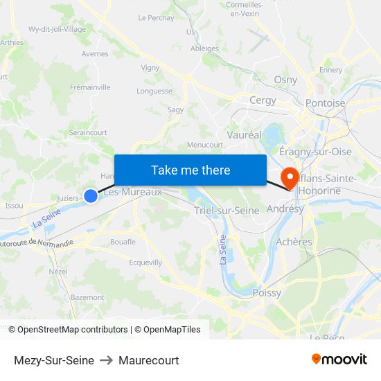 Mezy-Sur-Seine to Maurecourt map