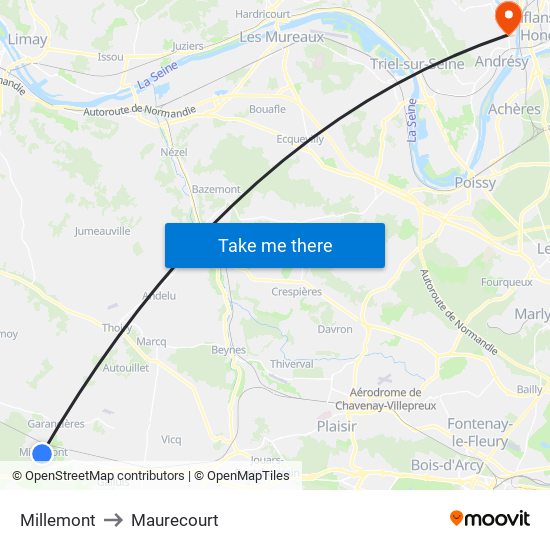 Millemont to Maurecourt map