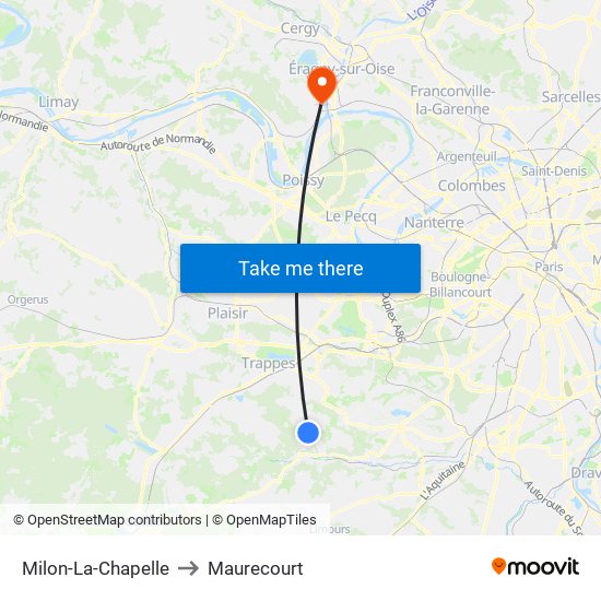 Milon-La-Chapelle to Maurecourt map