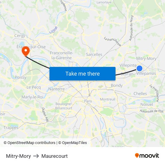 Mitry-Mory to Maurecourt map