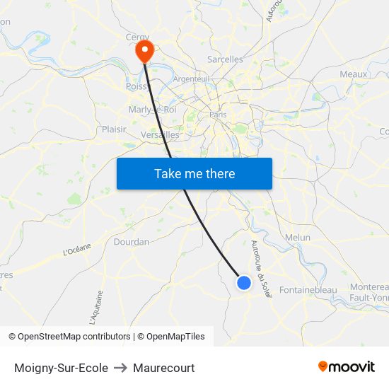 Moigny-Sur-Ecole to Maurecourt map