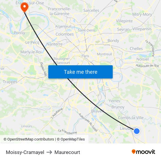 Moissy-Cramayel to Maurecourt map