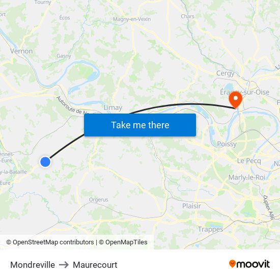 Mondreville to Maurecourt map