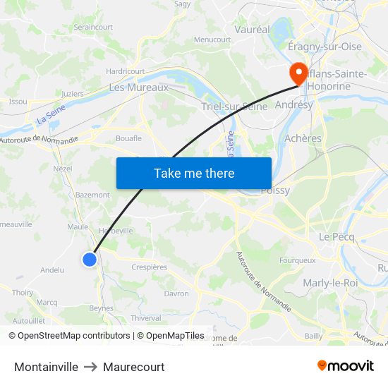 Montainville to Maurecourt map