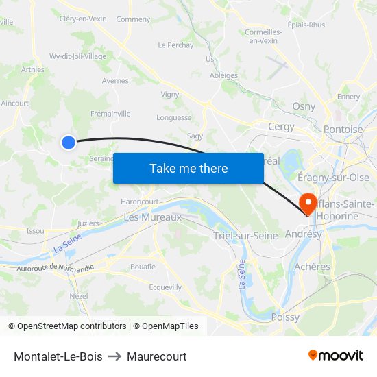 Montalet-Le-Bois to Maurecourt map