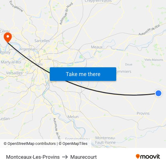 Montceaux-Les-Provins to Maurecourt map