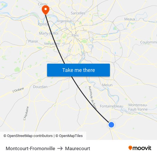 Montcourt-Fromonville to Maurecourt map
