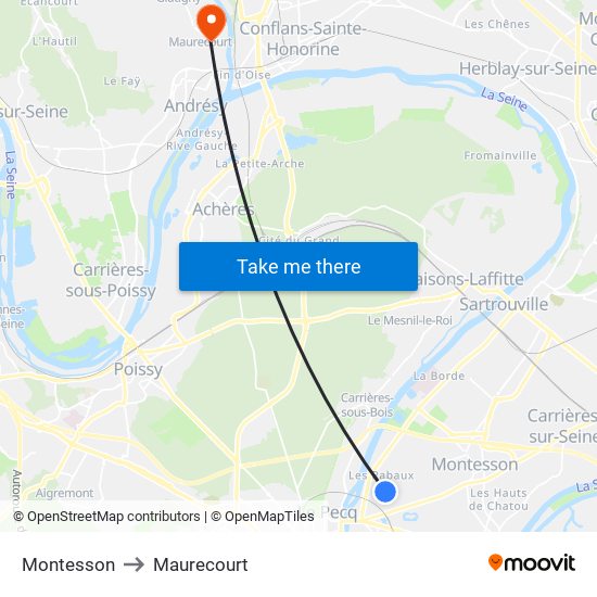 Montesson to Maurecourt map