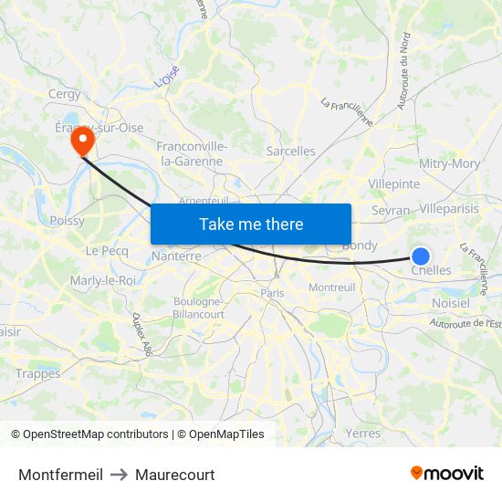 Montfermeil to Maurecourt map