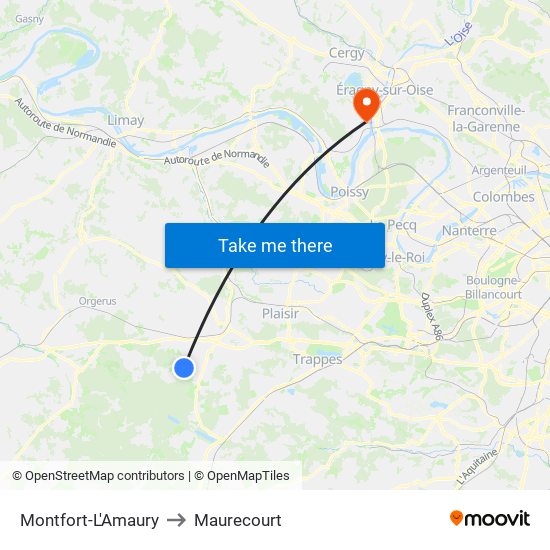 Montfort-L'Amaury to Maurecourt map