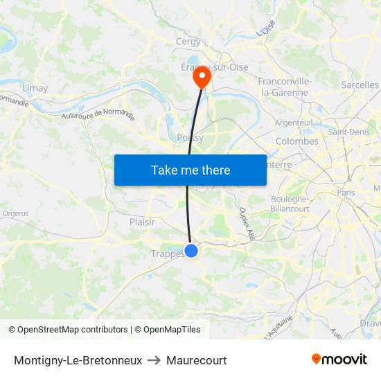 Montigny-Le-Bretonneux to Maurecourt map