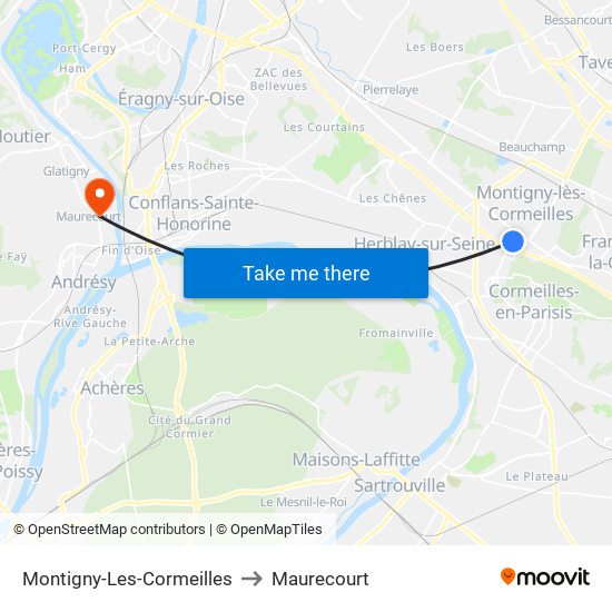 Montigny-Les-Cormeilles to Maurecourt map