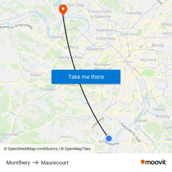 Montlhery to Maurecourt map